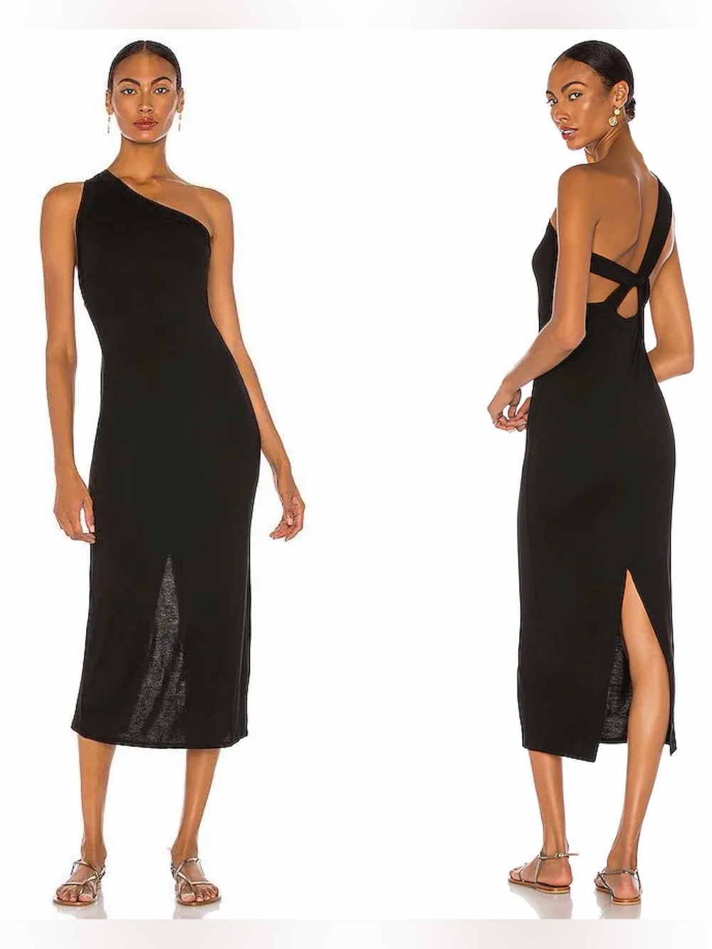The Line by K Avalon One-Shoulder Black Midi Dress Women's Small